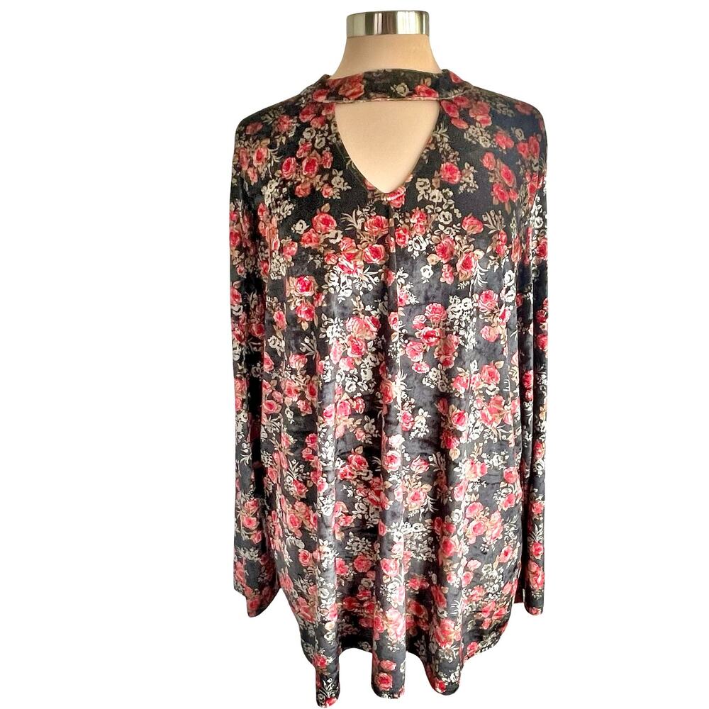 Suzanne‎ Betro Black Floral Velvet Tunic Sz 2X Dark Romantic Whimsigoth Feminine